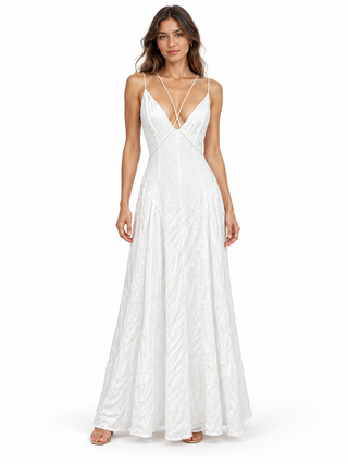 White Textured Strappy Maxi Dress – Small