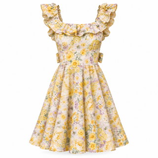 Yellow Floral Open-Back Mini Dress – Size Small