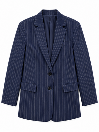 Navy Pinstripe Longline Blazer - size Large