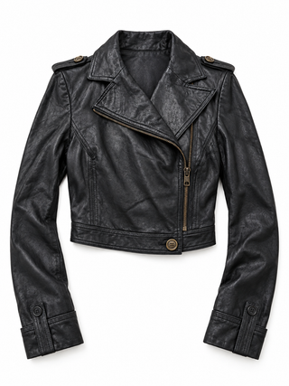 Diane von Furstenberg Black Leather Cropped Moto Jacket — Size Small