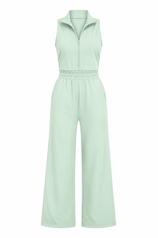 Light green sleeveless jumpsuit on a white background