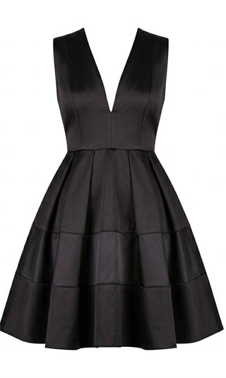 Black dress with a plunging neckline on a white background