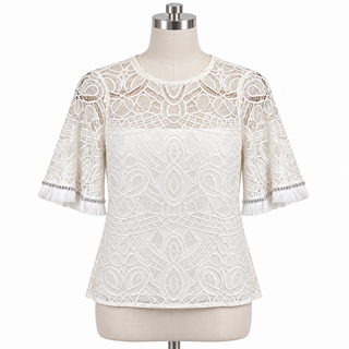 Alexis Ivory Geometric Lace Flutter-Sleeve Top