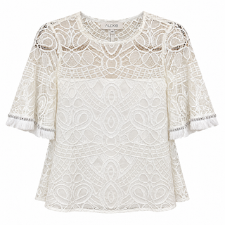 Alexis Ivory Geometric Lace Flutter-Sleeve Top