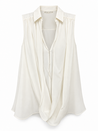 Alice + Olivia Ivory Draped-Front Sleeveless Blouse