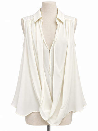 Alice + Olivia Ivory Draped-Front Sleeveless Blouse