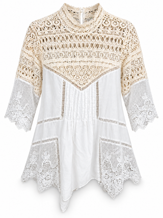 Anthropologie Ivory & Cream Crochet Lace Mixed-Media Tunic Top