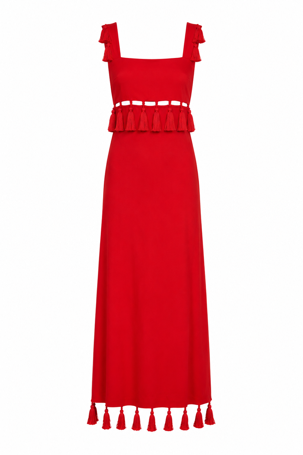 Antonio Melani Red Tassel Ruffle Waist Cut-Out Maxi Dress Size 2