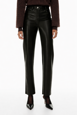 Aritzia Black Faux Leather Straight-Leg Pants - Size 2