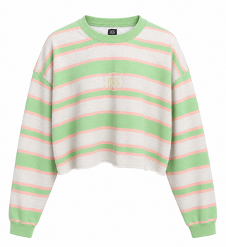 BDG Urban Outfitters Green & White Stripe Cropped Sweatshirt