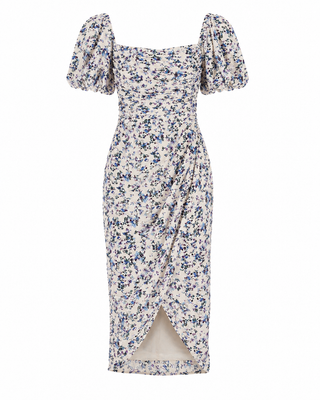 Floral dress with puff sleeves on a white background