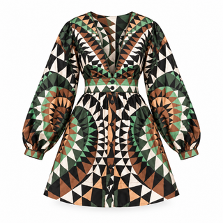FARM Rio Green Heart Deco Puff Sleeve Mini Dress – Size Small