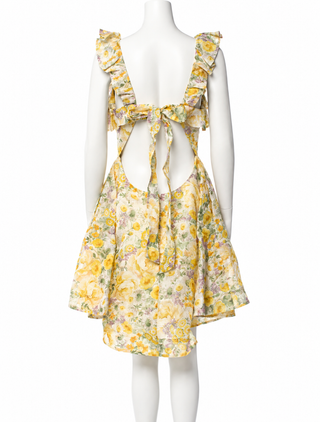 Yellow Floral Open-Back Mini Dress – Size Small
