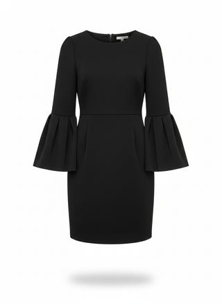 Black dress with bell sleeves on a white background