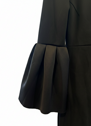 Black dress with bell sleeves on a white background