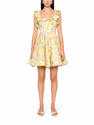 Yellow Floral Open-Back Mini Dress – Size Small