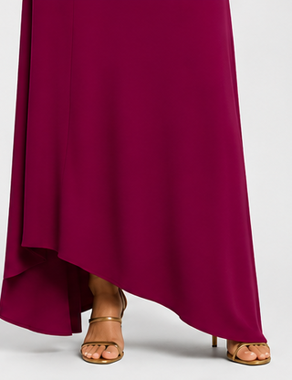 Magenta dress with a high-low hemline on a white background