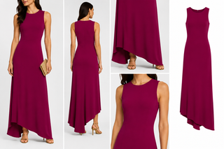 Magenta sleeveless dress shown from multiple angles on a white background