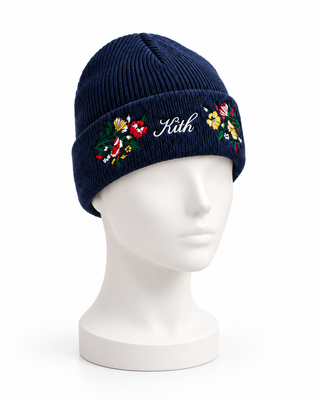 Kith Floral Script Beanie – Navy Blue