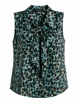 Sleeveless blouse with animal print pattern on a white background