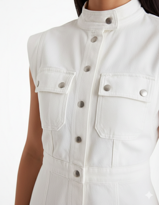 Express White Denim Dress with Silver Buttons