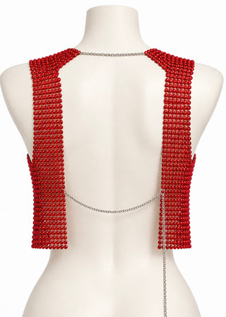 Red Rhinestone Tank Open Back Cropped — Medium