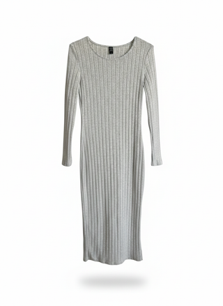 Long-sleeve ribbed dress on a white background