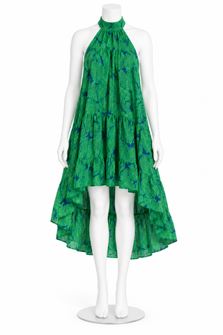 Green Tropical Print High-Low Halter Dress – Size Small
