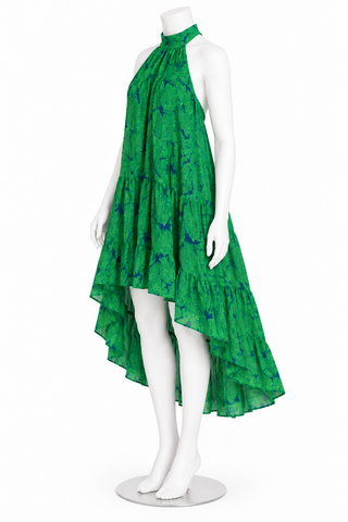 Green Tropical Print High-Low Halter Dress – Size Small