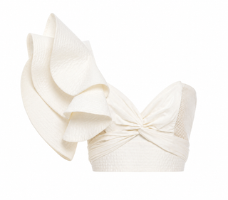 White bandeau top with a bow detail on a white background