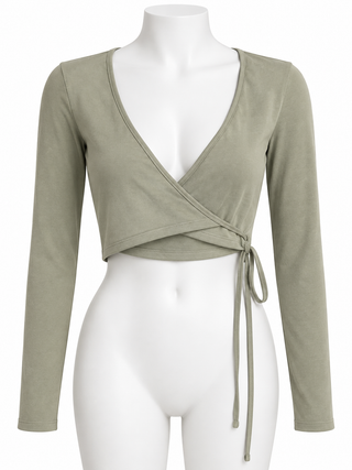 Kith Sage Green Long-Sleeve Wrap Crop Top
