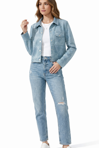 Light Blue Tie-Dye Suede Jacket - Medium
