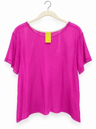 Magenta Chiffon Flutter-Sleeve Scoop Neck Top