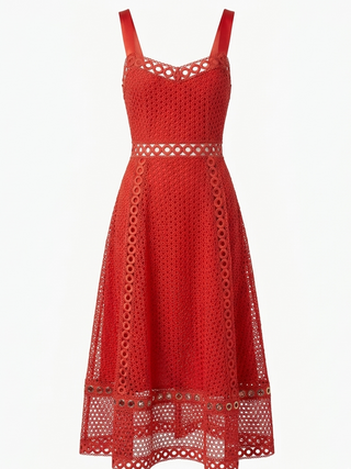 Red lace dress on a white background