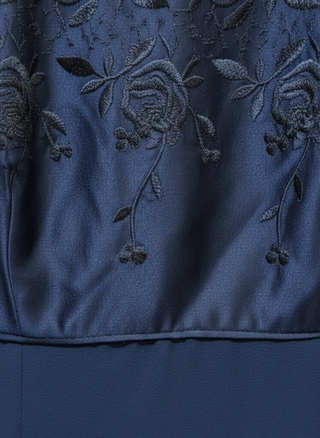 Navy blue fabric with floral embroidery