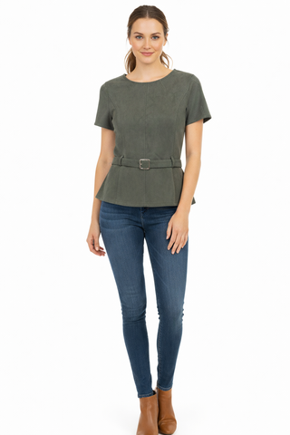 Olive Belted Structured Top - Small