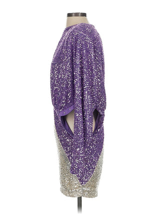 Purple sequin dress on a mannequin against a white background