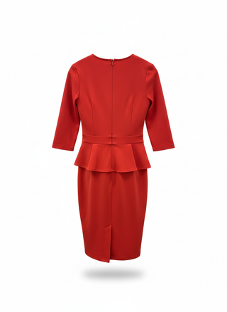 Red dress with peplum detail on a white background