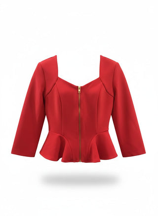 Red jacket with a peplum waist on a white background