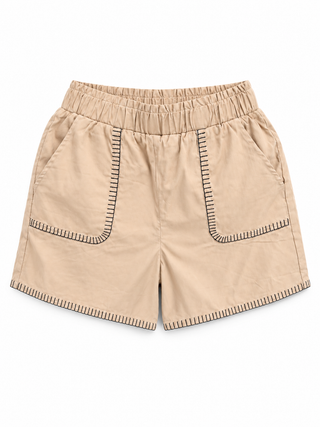 Sand Beige Contrast Stitch Pull-On Shorts