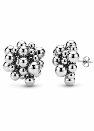 Silver sphere earrings on a white background