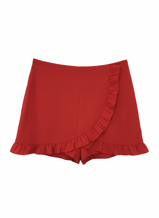 Red skirt with ruffled hem on a white background
