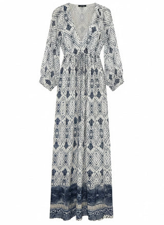 Long patterned dress on a white background