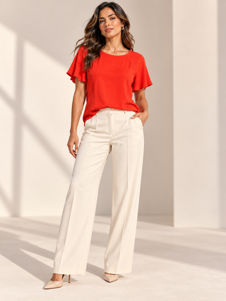 Tory Burch Tomato Red Flutter-Sleeve Crepe Top