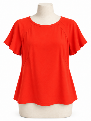 Tory Burch Tomato Red Flutter-Sleeve Crepe Top