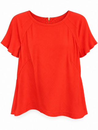 Tory Burch Tomato Red Flutter-Sleeve Crepe Top