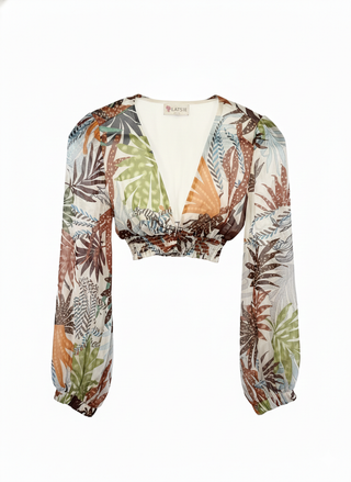 Floral patterned blouse on a white background