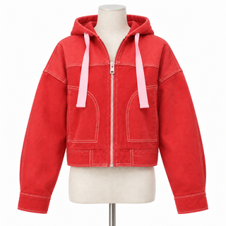 Urban Outfitters Red Cropped Denim Hooded Jacket