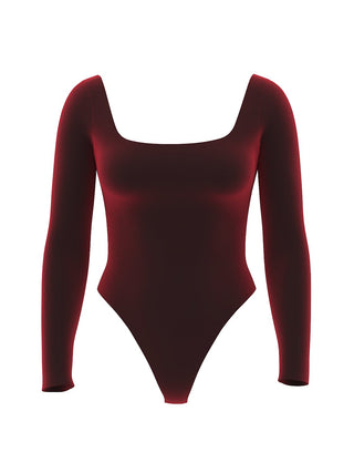 Red bodysuit with long sleeves on a white background