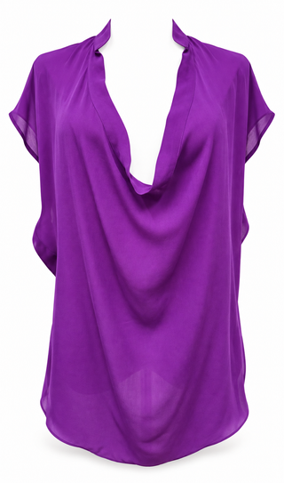 Violet Cowl-Neck Oversized Chiffon Blouse